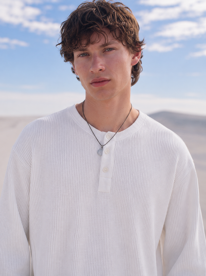 White Henley Waffle Shirt
