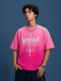 Pink ombre graphic T-shirt with white gothic Underground print